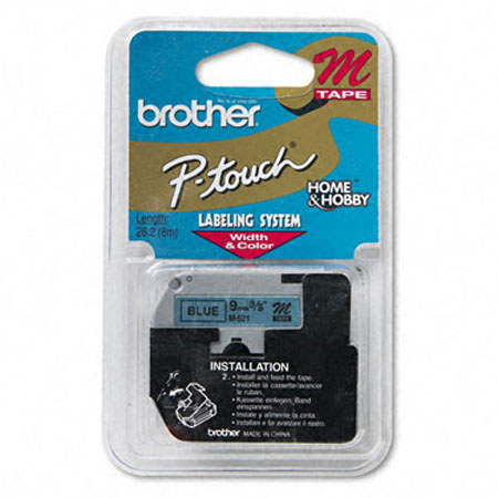 Brother 0.35" Black on Blue Non-Laminated Tape for P-touch (26.2')