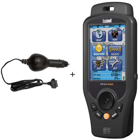 Bushnell Onix 400 Waterproof Hand Held Weathertracker GPS Kit, with Bushnell 12 Volt Power Adaptor, Bushnell ONIX 400 &amp; 350 Series RAM Mount Cradle image