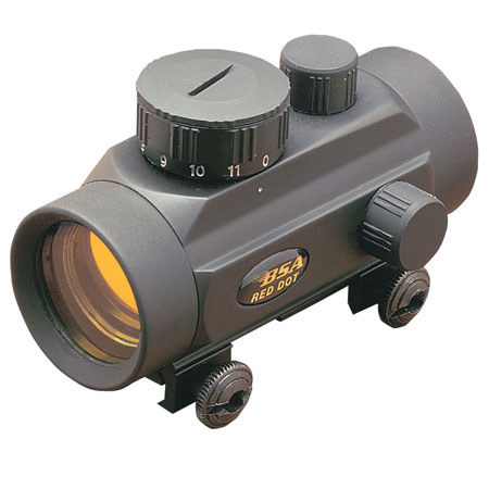 BSA Optics 1 x 30mm Archery Series Crossbow Scope, Matte Black Finish with Illuminated 3-Dot Reticle, Built in Weaver Mount. image