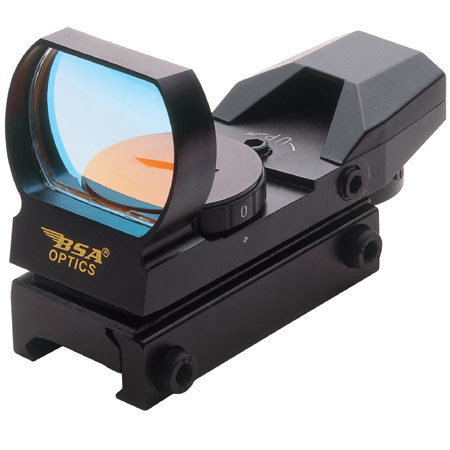 BSA Optics 1x34mm Multi-Reticle Illuminated Series Rifle & Handgun Scope, Matte Black Finish with Four Holographic Red Illuminated Reticles, Picatinny Mount