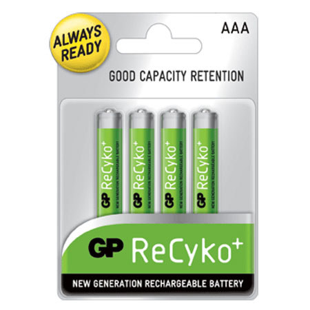 GP Recyko Ni-Mh Pre-Charged Rechargable 1.2v, 850mAh, AAA Batteries (4-Pack) image