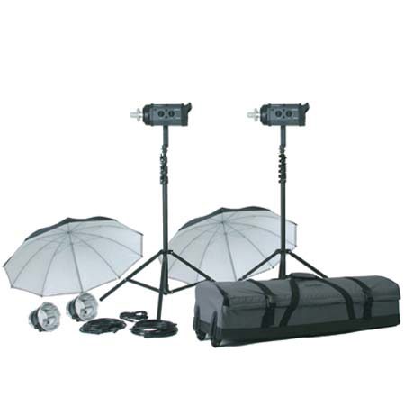 Bowens Gemini 1000 watt Monolight Kit with 2 500wsR Heads, 2 Light Stands, Reflectors, Umbrellas & Deluxe Rolling Carrying Case.