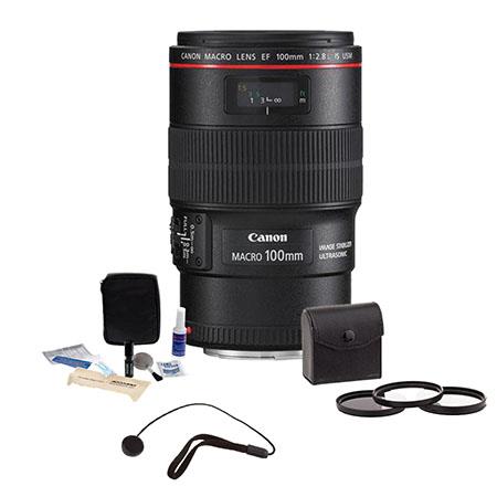 Canon EF 100mm f/2.8L IS USM Macro AF Lens Kit, - U.S.A - with 67mm Photo Filter Kit, Lens Cap Leash, Professional Lens Cleaning Kit
