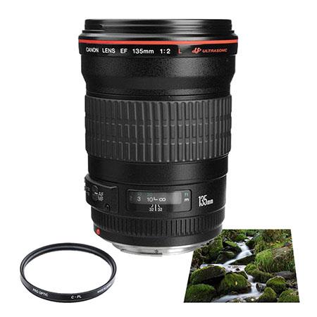 Canon EF 135mm f/2L USM AutoFocus Telephoto Lens - USA - Advanced Kit - with B + W 72mm Circular Polarizer Multi Coated Filter, B + W 72mm #102 0.6 (4x) Neutral Density Multi Coated Filter