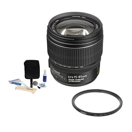 Canon EF-S 15-85mm f/3.5-5.6 USM IS Image Stabilized AF Lens kit, - U.S.A. Warranty - with Tiffen 72mm UV Wide Angle Filter, Digital Camera & Lens Cleaning Kit