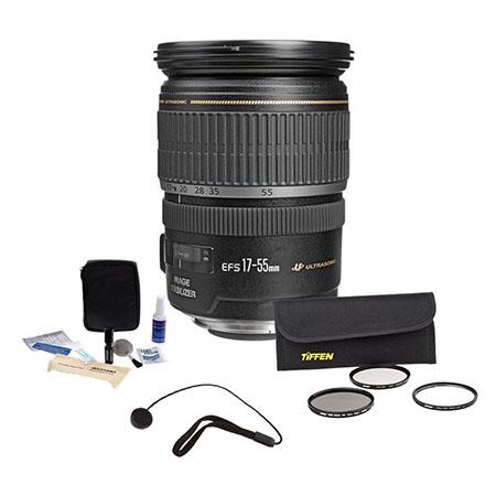 Canon EF-S 17-55mm f/2.8 IS USM Digital SLR Zoom Lens Kit - U.S.A. Warranty with Tiffen 77mm Wide Angle Filter Kit, Lens Cap Leash, Professional Lens Cleaning Kit