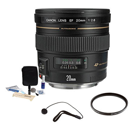 Canon EF 20mm f/2.8 USM AF Ultra Wide Angle Lens Kit, USA with Tiffen 72mm UV Wide Angle Filter, Lens Cap Leash, Professional Lens Cleaning Kit