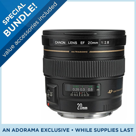 Canon EF 20mm f/2.8 USM AutoFocus Ultra Wide Angle Lens - USA - Special Promotional Bundle