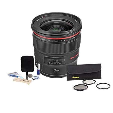 Canon EF 24mm f/1.4L II USM AutoFocus Wide Angle Lens Kit - USA - with Tiffen 77mm Wide Angle Filter Kit, Professional Lens Cleaning Kit,