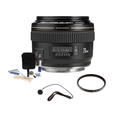 Canon EF 28mm f/1.8 USM AutoFocus Wide Angle Lens kit, USA with Pro Optic 58mm MC UV Filter, Lens Cap Leash, Professional Lens Cleaning Kit