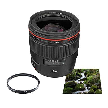 Canon EF 35mm f/1.4L USM AutoFocus Wide Angle Lens - USA - Advanced Kit - with B + W 72mm Circular Polarizer Multi Coated Filter, B + W 72mm #102 0.6 (4x) Neutral Density Multi Coated Filter