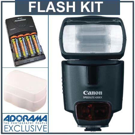 Canon Speedlite 430EX Flash Basic Outfit with 4 NiMH Batteries, Charger, Flashpoint Flash Diffuser image
