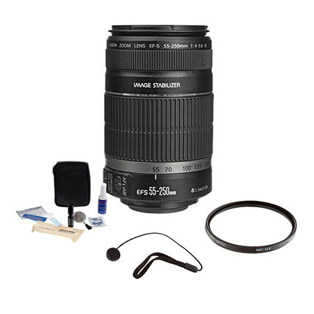 Canon EF-S 55-250mm f/4-5.6 IS Image Stabilizer Lens Kit, USA with Pro Optic 58mm MC UV Filter, Lens Cap Leash, Professional Lens Cleaning Kit