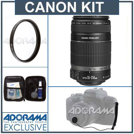 Canon EF-S 55-250mm f/4-5.6 IS Image Stabilizer Lens Kit, - Refurbished - with Pro Optic 58mm MC UV Filter, Lens Cap Leash, Professional Lens Cleaning Kit