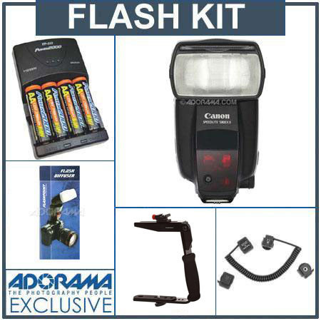 Canon Speedlite 580EX II, Shoe Mount Flash - Deluxe Outfit with 4 NiMH Batteries, Charger, Flashpoint Flash Diffuser, Stroboframe Quick Flip 350 Flash Bracket, &amp; Off-Camera eTTL2 3' Coiled Cord for Canon EOS image
