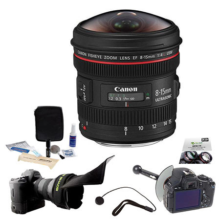 Canon EF 8-15mm f/4.0L USM Wide Fisheye Zoom Lens - Diagonal Angle of View 180 - U.S.A. Warranty - Bundle With FocusShifter DSLR Follow Focus & Rack Focus, New Leaf 3 Year (drops & Spills) Warranty, Flex Lens Shade, Cleaning Kit, Lenscap Leash II