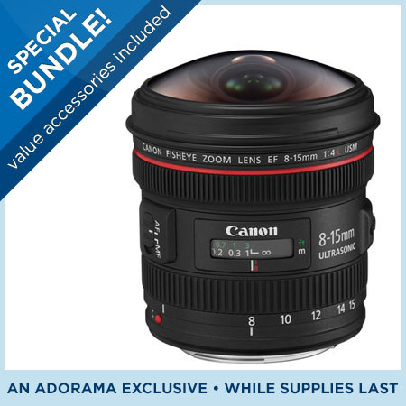 Canon EF 8-15mm f/4.0L USM Wide Fisheye Zoom Lens - Diagonal Angle of View 180  - Canon U.S.A. Warranty - Special Promotional Bundle