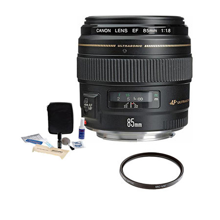 Canon EF 85mm f/1.8 USM AutoFocus Telephoto Lens Kit, USA with Pro Optic 58mm MC UV Filter, Lens Cap Leash, Professional Lens Cleaning Kit