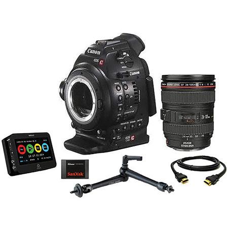 Canon EOS C100 Cinema Camcorder Kit with EF 24-105mm f/4L IS USM Zoom Lens - With Dual Pixel CMOS AF Feature Upgrade & Ninja 2 Recorder, 240GB SSD, HDMI Cable