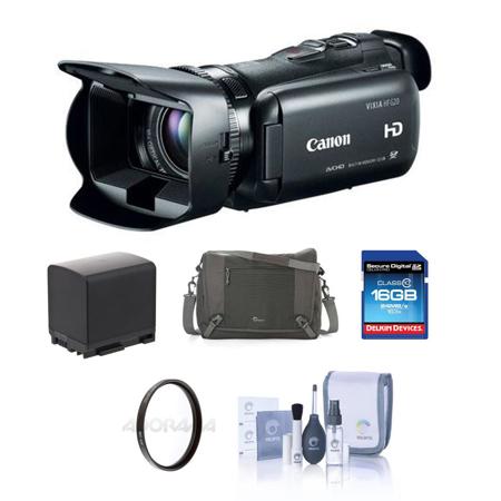 Canon VIXIA HF G20 Full HD Camcorder - BUNDLE - with Camera Case, 16GB SDHC Card, Spare Lithium Battery, 58mm UV Filter, Lens Cleaning Kit