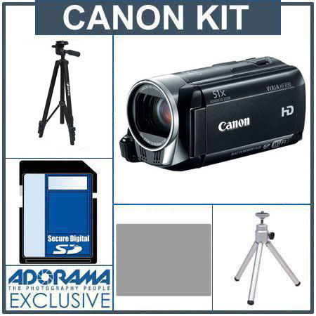 Canon VIXIA HF R30 HD 8GB Internal Flash Memory Camcorder - Bundle - with Lightweight Aluminum Tripod & 3-way Pan Head, 32GB SDHC Class 10 Memory Card, Alum