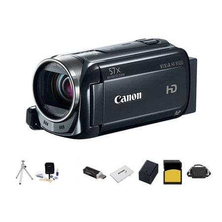 Canon VIXIA HF R500 1080p Full HD Camcorder Black, - Bundle With LowePro Carrying Case, Lexar 16GB Cl10 400x SDHC Memory Card, Spare BP-727 Battery, Cleaning Kit, Card Case, Table Top Tripod, USB Card Reader