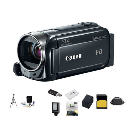 Canon VIXIA HF R500 1080p Full HD Camcorder Black - Bundle With LowePro Carrying Case, Lexar 32GB Cl10 400x SDHC Memory Card, Spare BP-727 Battery, New Leaf 3 Year (Drops & Spills) Warranty, Cleaning Kit, Card Case, Sunpack Tripod, USB Card Reader, LED Vi