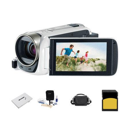 Canon VIXIA HF R500 1080p Full HD Camcorder White , - Bundle With LowePro Carrying Case, Lexar 8GB Cl10 400x SDHC Memory Card, Cleaning Kit, SD Card Reader