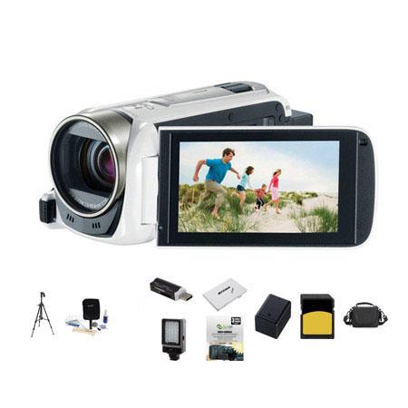 Canon VIXIA HF R500 1080p Full HD Camcorder White , - Bundle With LowePro Carrying Case, Lexar 32GB Cl10 400x SDHC Memory Card, Spare BP-727 Battery, New Leaf 3 Year (Drops & Spills) Warranty, Cleaning Kit, Card Case, Sunpack Tripod, USB Card Reader, LED