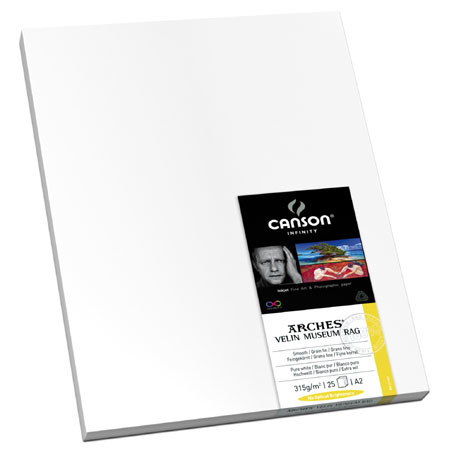 Canson Arches Velin Museum, 100% Cotton Rag, Smooth Bright White Matte Inkjet Paper, 250gsm, 13" x 19", 25 Sheets image