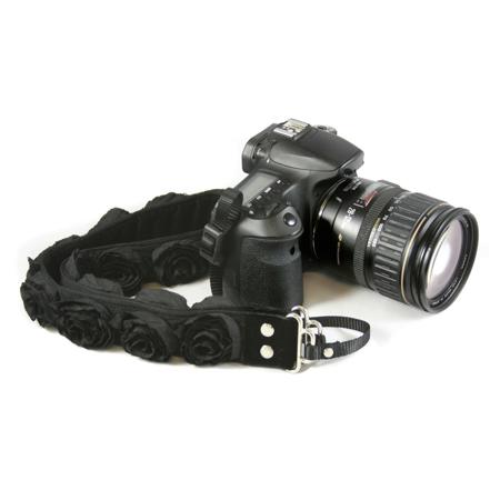 Camera Straps by Capturing Couture:Floral Collection Black Organza 1.5" SLR/DSLR Camera Strap