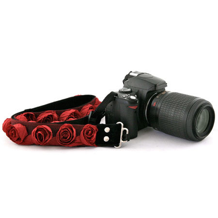 Camera Straps by Capturing Couture: Floral Collection, The Red Organza 1.5" SLR/DSLR Fashion Camera Strap