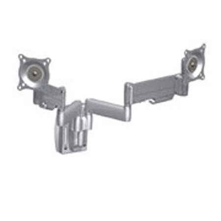 Chief KSY220 Height-Adjustable Dual Arm Slat Wall Mount, Dual Monitor, Silver
