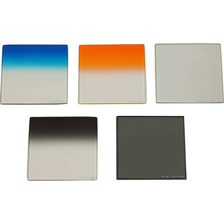 Cavision 3x3" 5 Glass Filter Set, 2mm Thick, Polarizer, Soft Mist Black, Graduated Neutral Density, Graduated Blue, Graduated Orange Filters