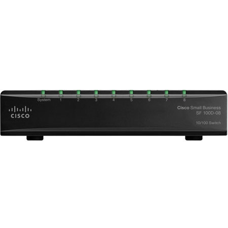Cisco SF 100D-05 8-Port Fast Ethernet Switch, 10/100Mbps Half-Duplex Speed, 20/200 Mbps Full-Duplex Speed