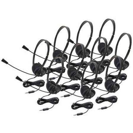 Califone 3065AVT-10L Multimedia Stereo Headsets without Case for Tablets/Smartphones, Electret Mic, Single 3.5mm To Go Plug, 10 Pack, Black