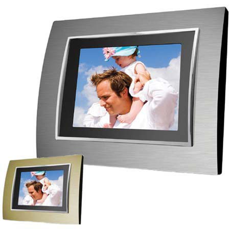 Coby DP-557 5.6" Digital Photo Frame with MP3 Player &amp; Gold, Silver Interchangeable Metal Frames image