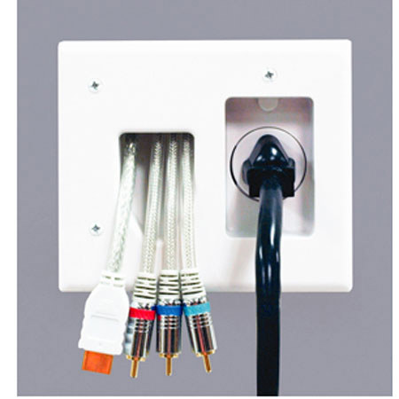 DataComm Electronics Patented Recessed Low Voltage Cable Plate with Recessed Power, White