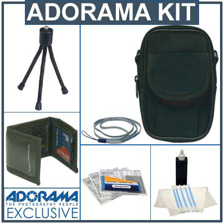 Digital Camera Accessory Kit with Carry Case, Table Top Tripod, Neck Strap, Memory Card Wallet, Screen Protecters &amp; Cleaning Fluid with Cloth image