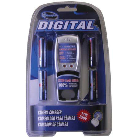 Digital Concepts Overnight 110 / 220 Volt Charger with 4 "AA" 2700mAh Rechargeable NiMH Batteries image