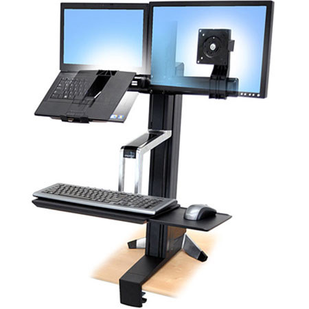 Ergotron WorkFit-S Sit-Stand Workstation for Combination Laptop and LCD Monitor, with Surface Mount Base