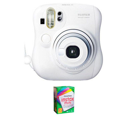 Fujifilm Instax Mini 25 Instant Photo Camera Kit, for Vivid Credit Card Size Instant Prints - White - with Fujifilm Instax Mini Instant Daylight Film, Twin Pack