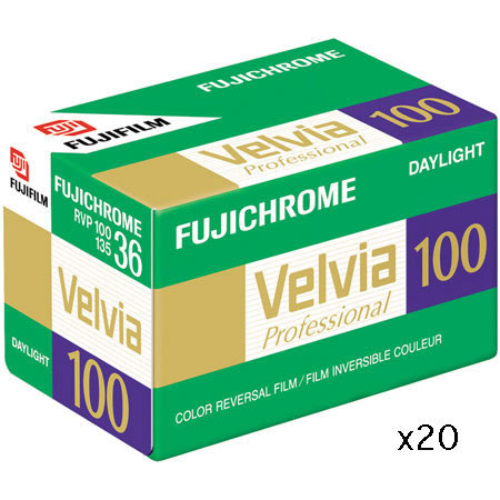 Fujifilm Fujichrome Velvia RVP 100 Color Slide Film ISO 100, 35mm Size, 36 Exposure, RVP100-36, 20 Pack, U.S.A, Transparency. image