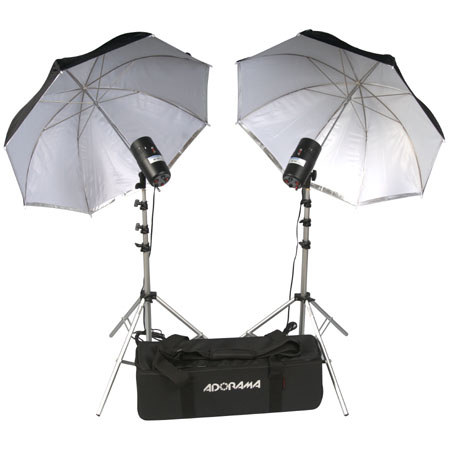 Flashpoint Budget Studio Monolight Flash Basic Kit with 2 160 Watt Second Flashes, 7' Light Stands, 33" White Umbrellas &amp; Softex Carrying Case. image