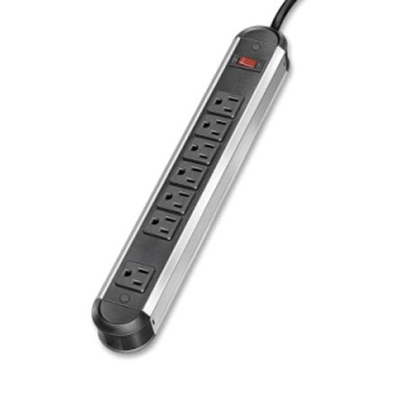 Fellowes 7-Outlet Cord Metal Power Strip, 12 Feet Cord, Silver/Black