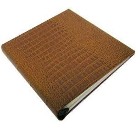 Gallery Leather 3 Ring Compact Embossed 9x8" Album with Bonded Leather Tan Covers, 60 Pages holds Two 3x5", 4x6" Photos per Side.