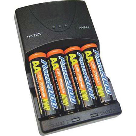 Adorama 4 AA Nickel Metal Hydride (NiMH) 2900 mAH Rechargeable Batteries with 4-Hour AA &amp; AAA Quick Charger, 110/220 volt. image
