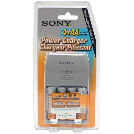 Sony 4 AA Nickel Metal Hydride (NiMH) 2100 mAh Rechargeable Batteries with AA/AAA Compact Lightweight Multi-Volt 100v-240v Charger. image