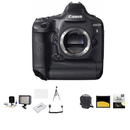 Canon EOS-1D X Digital SLR Camera, - Bundle - with 64GB Compact Flash Card, Camera Bag, 2 Year Extended (Spills) Warranty, 126 Led Video Light, Adobe Package, Cleaning Kit, Memory wallet, Screen Protector,Dual Off Camera Shoe Cord,Sunpack Tripod