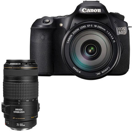 Canon EOS 60D Digital SLR Camera / Lens Kit, Black with EFS 18-200mm f/3.5-5.6 IS Lens & Canon EF 70-300mm f/4-5.6 IS USM Autofocus Telephoto Zoom Lens, U.S